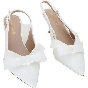 Marc Fisher Allon Bow White Patent Slingback Kitten Heel Pumps US 7M